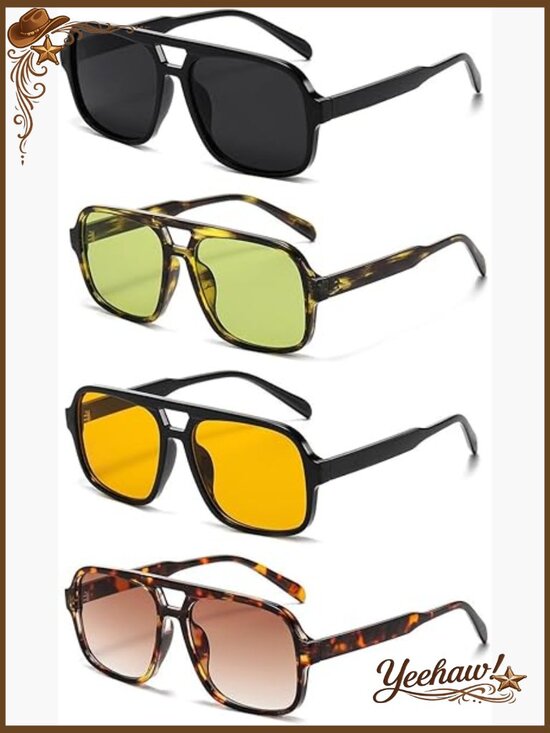 4 Pcs Retro 70s Square Aviator Sunglasses Oversized Trendy Shades main image 4